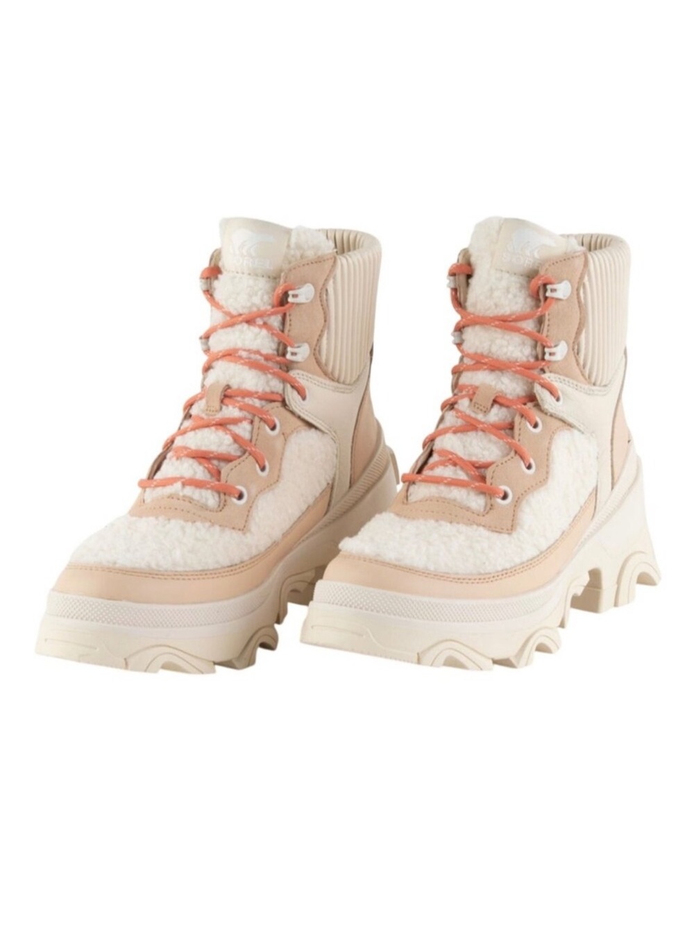 Sorel Brex Cozy Lace-Up Womens Boots Faux Fur Leather Beige Size 9